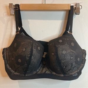 AERIE Sz 38D Balconette Black Nude Floral  Lace Padded Bra NWT